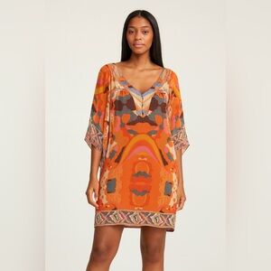 Diane von Furstenberg Tabalah Shift Dress Silk Chiffon Orange Red Size Large